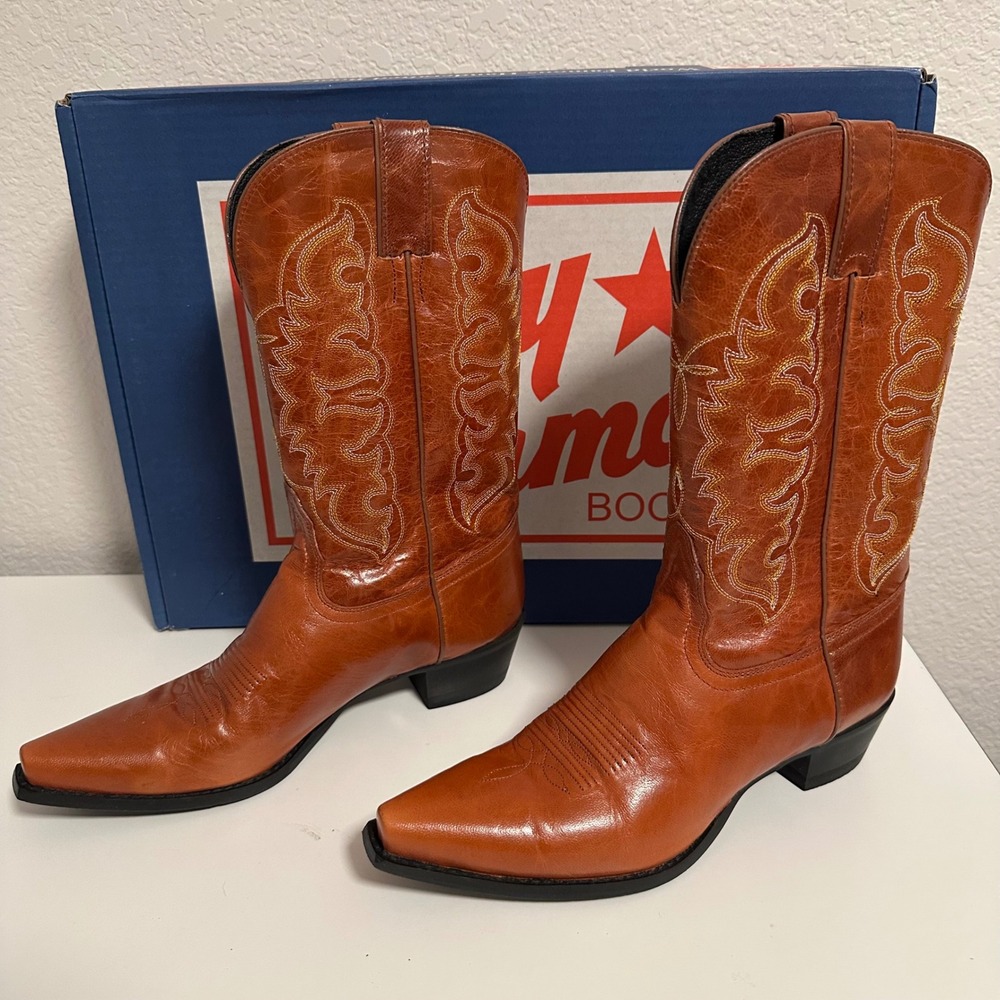 Tony Lama VS1008 Vintage 1990s Cognac Goat Leather Cowgirl Boots Women 9 B w/Box
